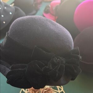 Elegant Black Velvet Hat with Bow by Louise Green
